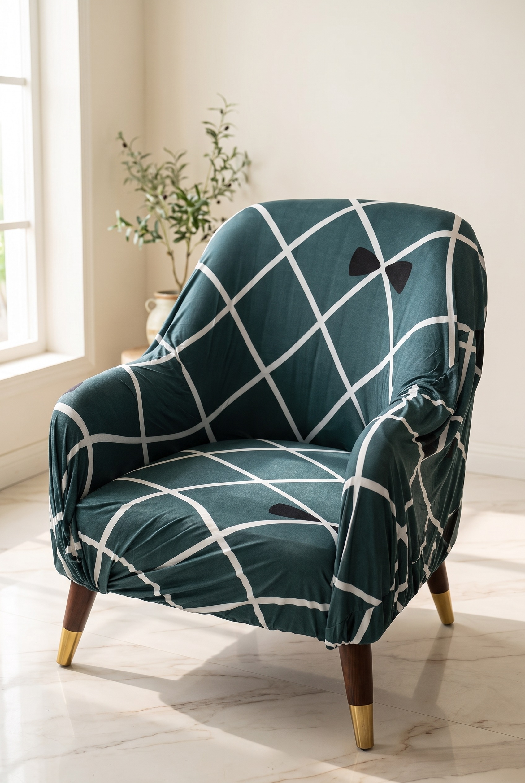 Lattice Weave armchair cover in Deep Green